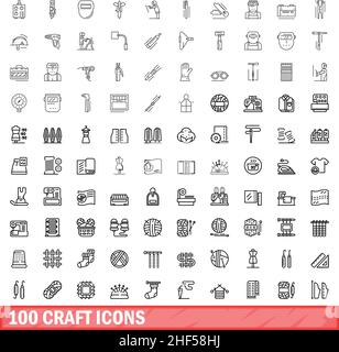 100 craft icons set. Outline illustration of 100 craft icons vector set isolated on white background Stock Vector