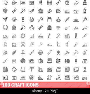 100 craft icons set. Outline illustration of 100 craft icons vector set isolated on white background Stock Vector