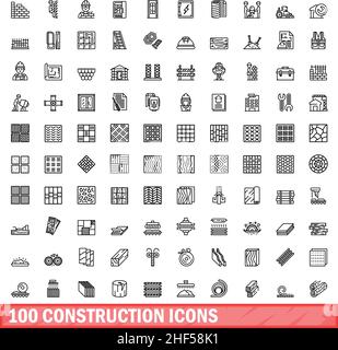 100 construction icons set. Outline illustration of 100 construction icons vector set isolated on white background Stock Vector