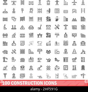 100 construction icons set. Outline illustration of 100 construction icons vector set isolated on white background Stock Vector