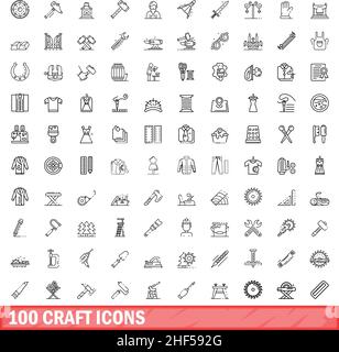 100 craft icons set. Outline illustration of 100 craft icons vector set isolated on white background Stock Vector
