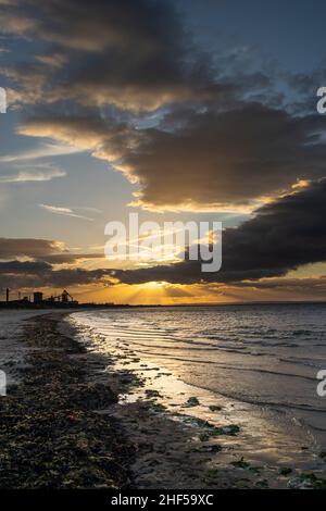 Coatham Beach at Sunset, Redcar, Clevelans, North Yorkshire Stock Photo