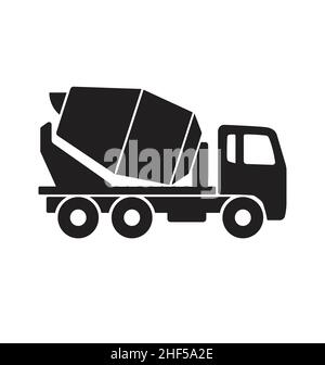 simple concrete cement mixer truck silhouette side view icon symbol vector isolated on white background Stock Vector