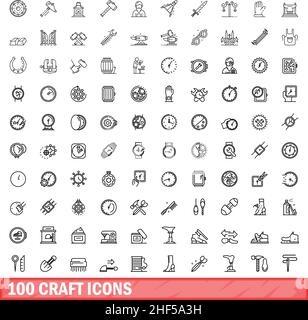 100 craft icons set. Outline illustration of 100 craft icons vector set isolated on white background Stock Vector