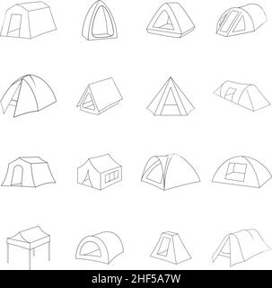 Tent forms set icons in outline style isolated on white background Stock Vector