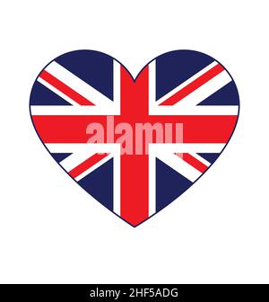 union jack united kingdom great britain flag in love heart shape vector isolated on white background Stock Vector