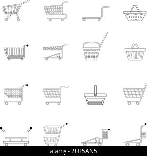 Shopping cart set icons in outline style isolated on white background Stock Vector
