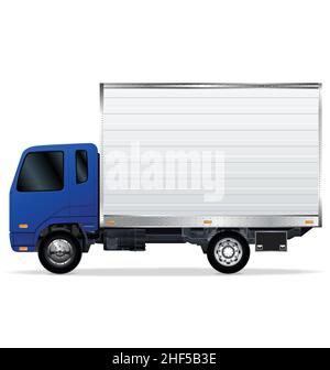 Short blue transport delivery truck with blank side realistic vector isolated on white background Stock Vector