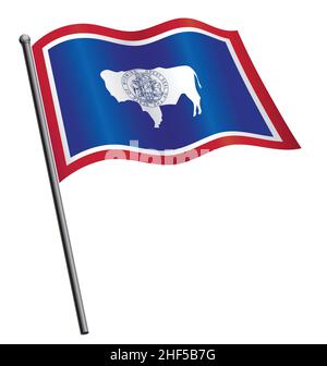 wyoming wy state flag flying waving on flagpole vector isolated on ...