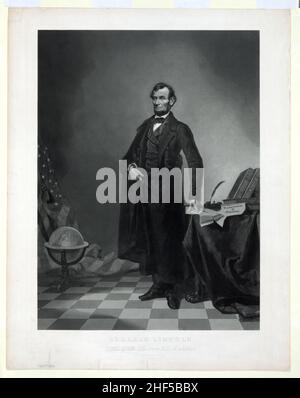 Composite. The head of Abraham Lincoln is superimposed on the figure and background of an earlier print by A.H. Ritchie showing  John C. Calhoun, 1852 Stock Photo