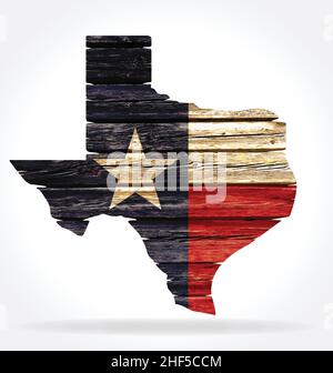 texas tx state flag painted on cutout map shape rustic old wood vector isolated illustration Stock Vector