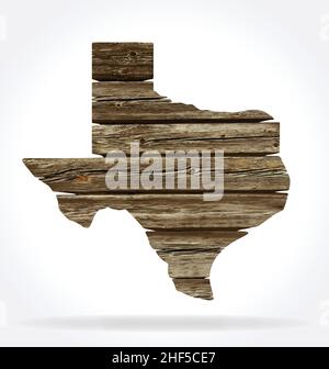 texas tx state map shape cutout on rustic old wood boards realistic vector isolated illustration Stock Vector