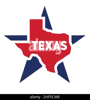 texas state lone star map shape symbol text icon logo red and blue isoalted on white background Stock Vector