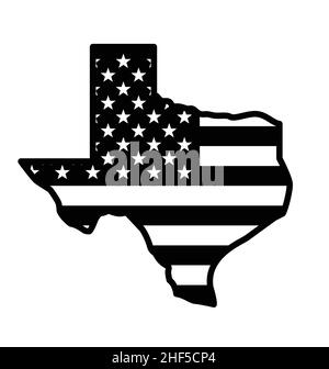 texas tx state map with usa american flag black and white vector isolated on white background Stock Vector