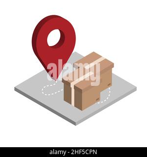 Relocation isometric icon with boxes. Isolated icon. Moving and delivery concept. Modern style Stock Vector
