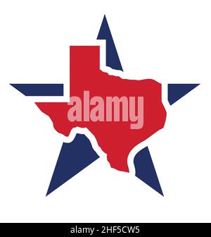 lone star texas state map shape simplified silhouette symbol icon logo red and blue vector isolated on white background Stock Vector