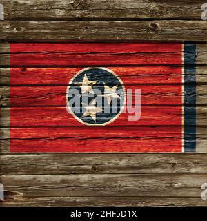 accurate tennessee flag painted on old rustic timber wall Stock Vector