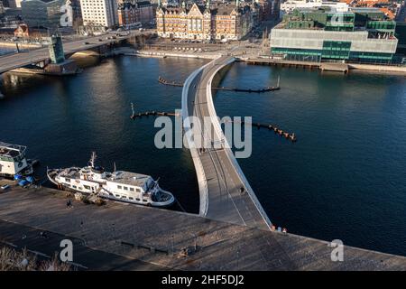 Aerial View of Lille Langebro Bridge in Copenhagen Stock Photo