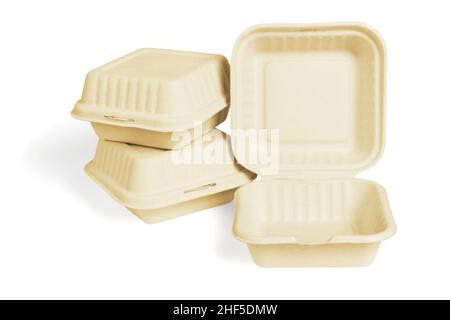 Three Takeaway Paper Boxes on White Backround Stock Photo