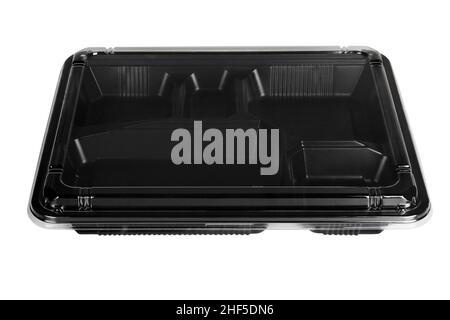 Black Plastic Takeaway Container on White Background Stock Photo