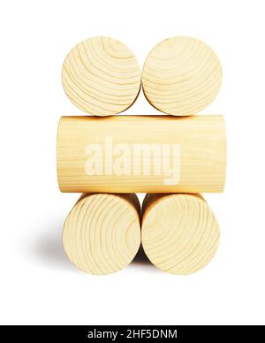 Stack of Wooden Cylindrical Blocks on White Background Stock Photo