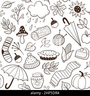 Set Of Autumn Seamless Pattern Illustration Element Panoramic Of Maple 