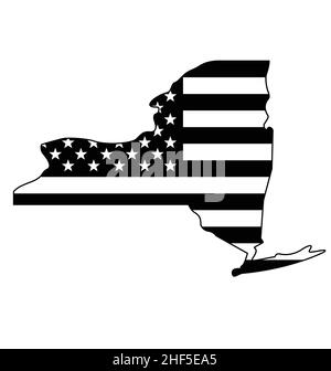 new york ny state shape with usa american flag black white icon vector isolated on white background Stock Vector