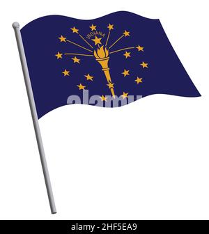 accurate correct indiana in state flag flying waving on flagpole vector isolated on white background Stock Vector