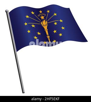 accurate correct indiana in state flag flying waving on flagpole silk vector isolated on white background Stock Vector