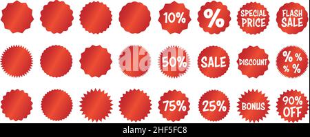 set of red discount sale labels or stickers, shopping label collection isolated on white background, vector illustration Stock Vector