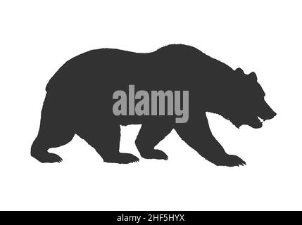 brown grizzly bear silhouette side view vector isolated on white background Stock Vector