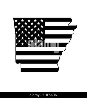 arkansas state map simplified shape with usa flag black and white symbol vector isolated on white background Stock Vector