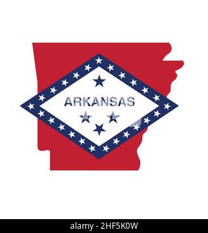 arkansas state map shape with flag logo vector isolated on white background Stock Vector