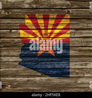 arizona map flag painted on old rustic timber wall vector illustration Stock Vector