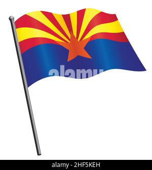 arizona az state flag flying on flagpole vector isolated on white background Stock Vector