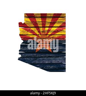 arizona flag map shape painted on old rustic timber cutout vector isolated on white background Stock Vector