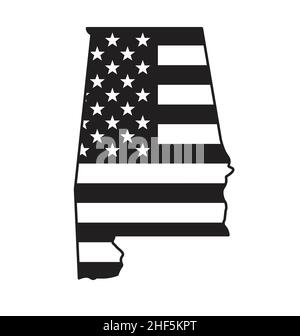 alabama al state map with usa flag black and white vector isolated on white background Stock Vector