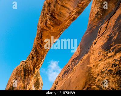 Iconic arching rock formation at dawn near Moab, Utah Stock Photo