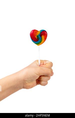 Heart shaped lollipop on white background Stock Photo