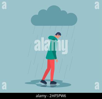 depressed man walking with a cloud of rain over his head Stock Vector ...