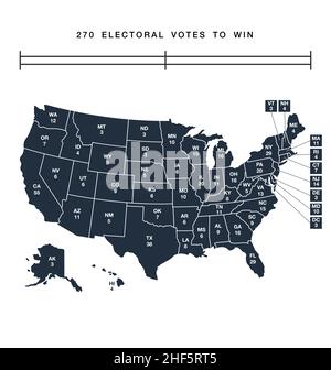 accurate correct usa editable electorial college map with separated states vector isolated on white background Stock Vector