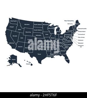 Accurate correct usa map with separated states labeled political electoral infographic map vector isolated on white background Stock Vector