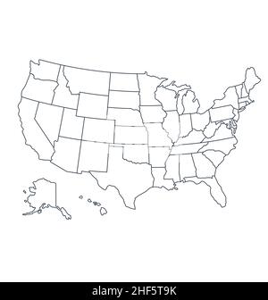 Accurate correct usa map outline linework political electoral with states vector isolated on white background Stock Vector