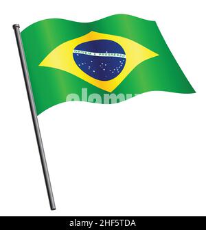 brazil brasil flag flying waving on flagpole icon vector isolated on white background Stock Vector