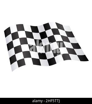 chequered checkered black and white silk racing flag flying waving icon vector isolated on white background Stock Vector