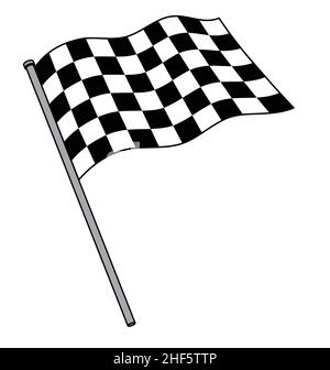 chequered checkered racing flag cartoon flying waving on flagpole vector isolated on white background Stock Vector