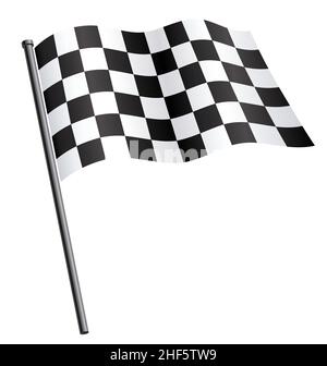 chequered checkered racing flag silk flying waving on flagpole icon vector isolated on white background Stock Vector