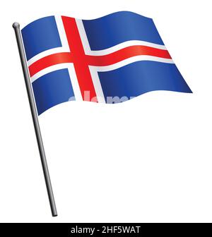 flying iwaving celandic flag of iceland on flagpole silk icon vector isolated on white background Stock Vector