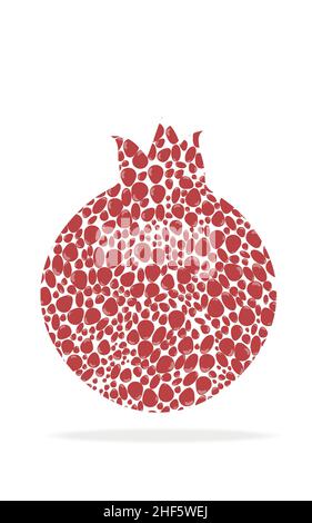 Pomegranate seeds in the shape of a pomegranate. Sweet red fruit grains.  Stock Vector