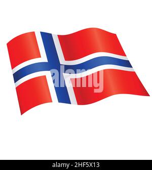 flying waving norwegian flag of norway silk icon vector isolated on white background Stock Vector